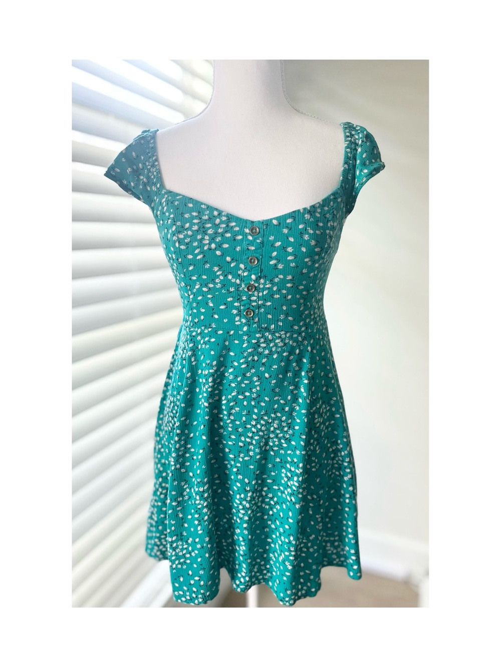 Billabong Teal Cap-Sleeve Button Front Mini Dress